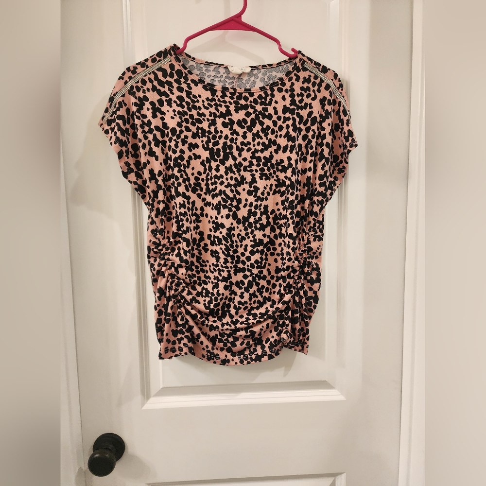 Pink Leopard Print Top with Rhinestones